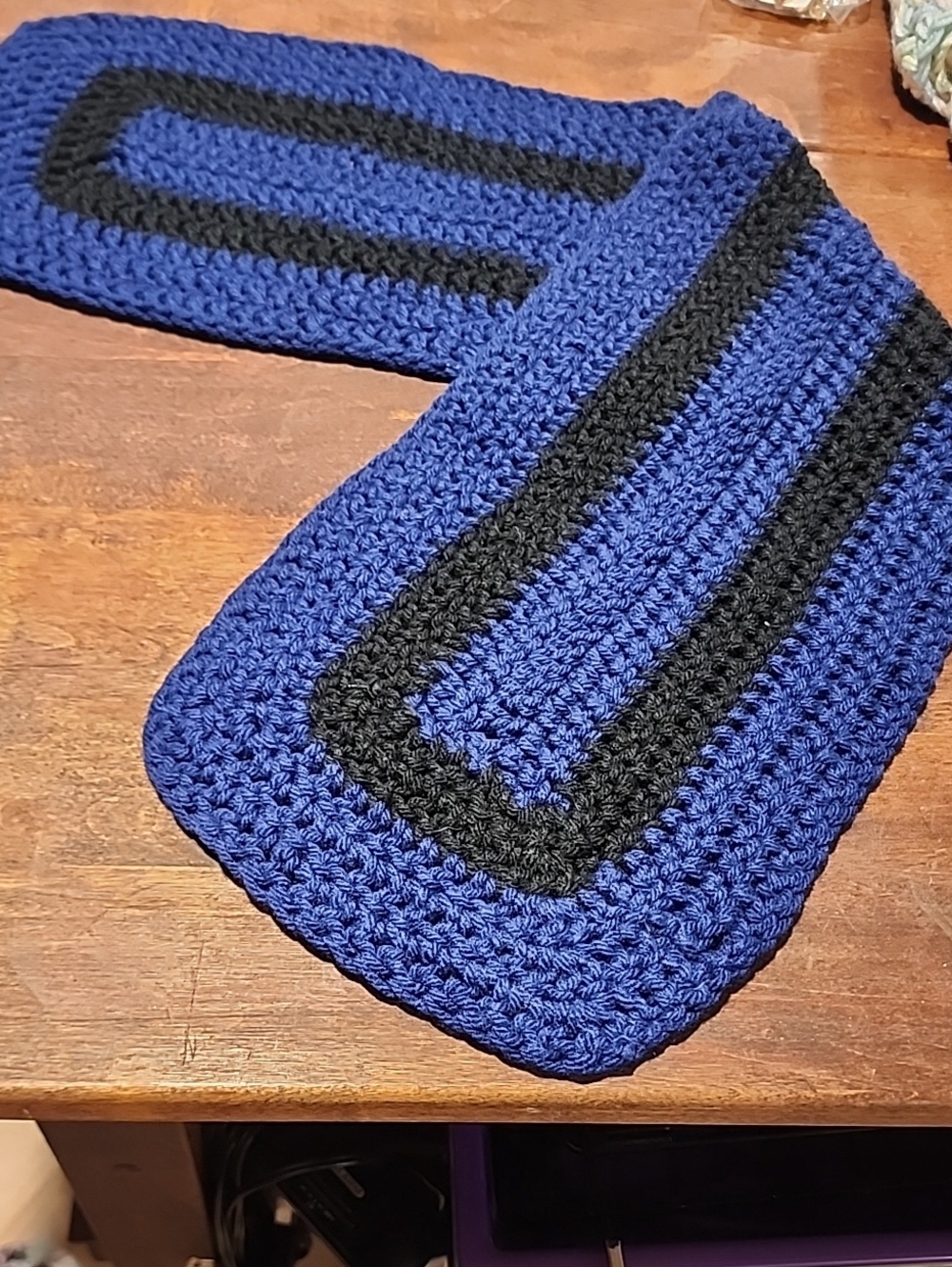 Hand Crafted Blue and Black Crocheted Kids Scarf